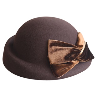 日系澳洲羊毛贝雷帽女秋冬简约休闲丝绒大蝴蝶结小礼帽时装帽逛街