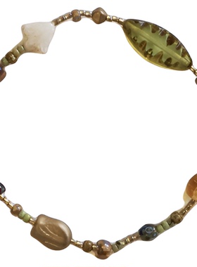 QIANTAO「和枫·绿叶」原创vintage复古古董捷克珠手链女生手串