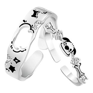KOOKISS萌动小狗 可爱趣味涂鸦情侣对戒轻奢小众设计S925纯银戒指