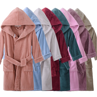 A类儿童浴袍全棉割绒毛巾料加厚纯棉带帽浴衣男女童亲子大童浴巾