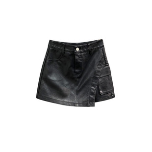 韩版高腰假两件PU皮短裤裙女2025秋季时尚设计感辣妹A字半身裙裤