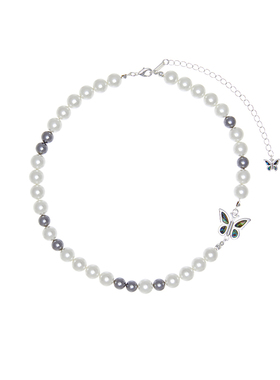 STUGAZI猫眼蝴蝶黑白珍珠项链