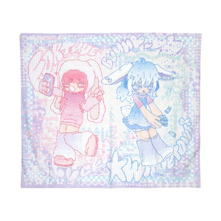 wavetower电波塔原创像素涂鸦兔子少女动漫日式卡通装饰挂布定制