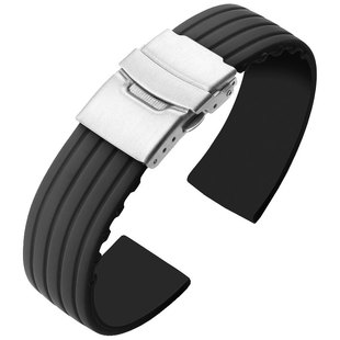 天王表带男硅胶橡胶表链蝴蝶扣机械手表配件防水柔软19 20 21 22