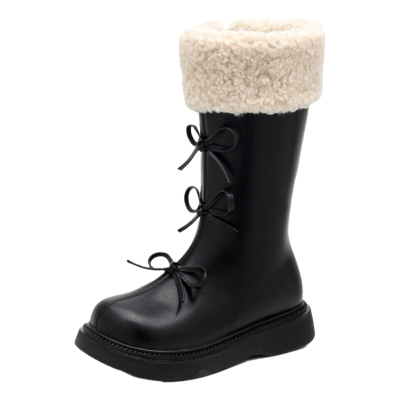 女童棕色雪地靴儿童大棉鞋2025新款冬季加绒加厚长靴洋气女宝冬靴