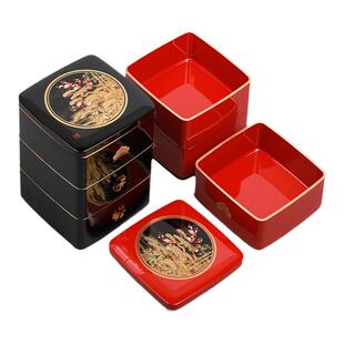 日本原装进口山中漆器首饰盒子樱花金彩干果糕点盒金箔漆器收纳盒