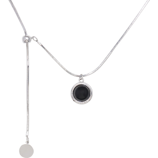 方糖家 双面戴黑玛瑙贝母秋冬复古蛇骨抽拉毛衣项链2025新款高档