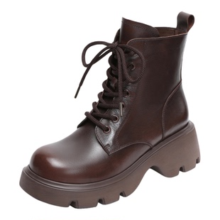 头层牛皮小鞋匠手工真皮厚底马丁靴女2025秋冬新款英伦风防滑百搭