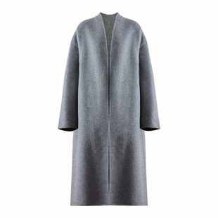 初时秋冬季双面呢大衣女灰色赫本风女中长款外套