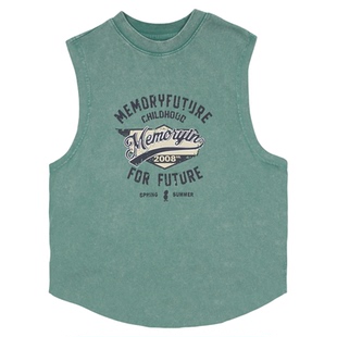 memoryin童装运动背心两个小朋友无袖宽肩复古字母印花宽松背心