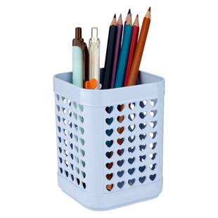 博美乐创意塑料笔筒圆形办公 学生用方形镂空金属桌面收纳筒简约