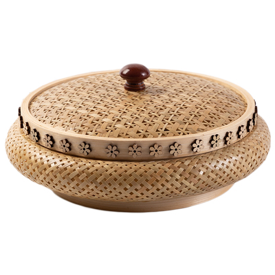 带盖竹篮子茶叶盒手工竹制品
