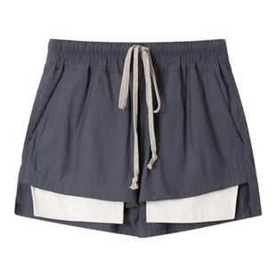 樊樊早安 撞色口袋休闲黑色短裤女夏季宽松百搭薄款直筒运动裤子