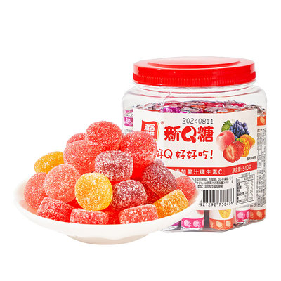 雅客新q糖桶装540g酸Q糖网红橡皮软糖果汁水果味软糖儿童小零食