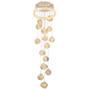 轻奢小复式楼loft公寓中空客厅大吊灯旋转楼梯间挑空别墅现代简约