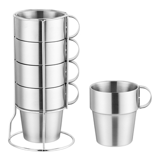 韩式不锈钢水杯套装双层杯子餐厅家用茶杯防摔扎啤酒杯饮料随手杯