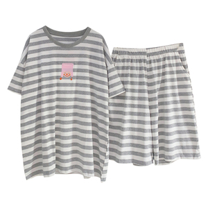 韩版大码条纹睡衣女夏季可外穿