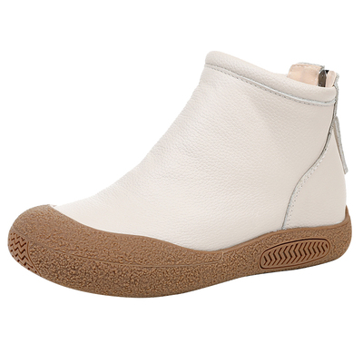 复古拼色后拉链橡胶软底短靴女鞋