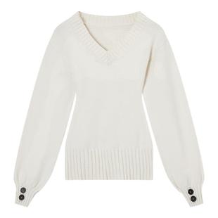 ACMEAURA秋冬慵懒风V领长袖毛衣女宽松百搭修身松弛感针织上衣女
