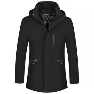 皮尔卡丹冬季新款长款羽绒服男加厚保暖白鹅绒中青年连帽爸爸外套