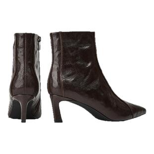 millies妙丽黑色真皮高级感女靴2025年秋冬新款羊皮复古气质短靴