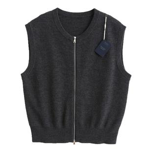 时髦叠穿德国扬子纱精纺羊毛16针双拉链针织马甲无袖毛衣外套9038