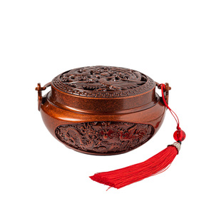 龙凤呈祥喜庆黄铜火炉火铳结婚陪嫁盘香炉锥香炉家用国风熏香熏炉