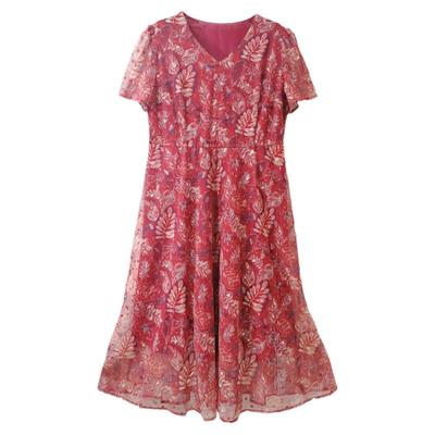 台湾网纱短袖洋气裙子中长中年女