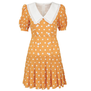 sincethen甜心教主法式波点百褶裙复古甜美娃娃领短款连衣裙女夏