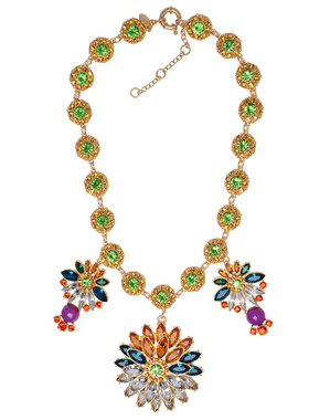 Desigual饰品复古太阳花合金镶嵌亚克力宝石晚宴项链奢华花卉首饰