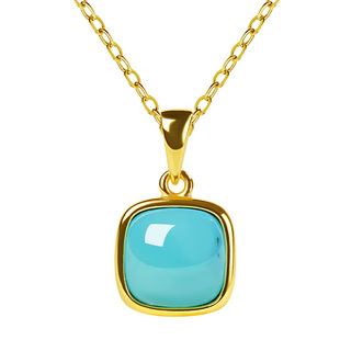 宫里上新绿松石项链女天然原矿方糖吊坠纯银毛衣链生日礼物送妈妈