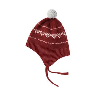 babylove婴儿毛线帽外出针织护耳帽羊毛休闲保暖包头帽星空锈红