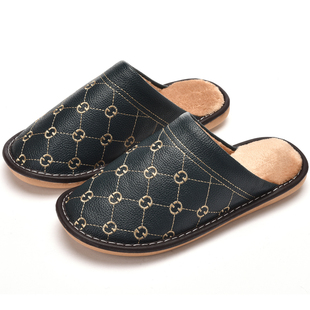 秋冬季真皮棉拖鞋男家用室内防滑居家地板保暖家居牛皮拖鞋女冬天