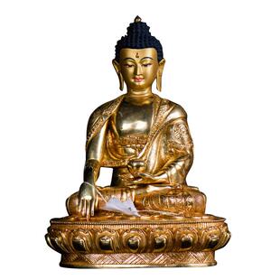 三世佛铜像摆件尼泊尔铜全鎏金雕花释迦佛阿弥陀佛药师三宝佛摆件