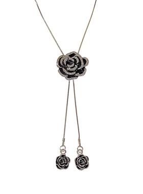 秋冬闪钻玫瑰花长款毛衣链2025年新款高档气质衣服挂件项链饰品