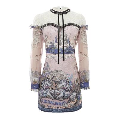 LULUALWAYS我爱露露新款复古宫廷风蕾丝花边提花连衣裙