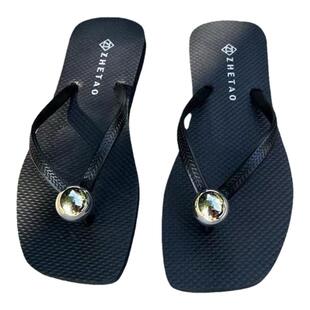 2025新款沙滩镜面珍珠人字拖平底防滑百搭休闲简约方头度假拖鞋女