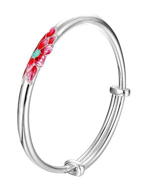 足银999莲花推拉手镯年轻款