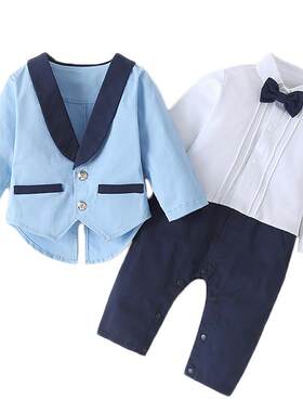 纯棉连体衣服帅气周岁小西装婚礼