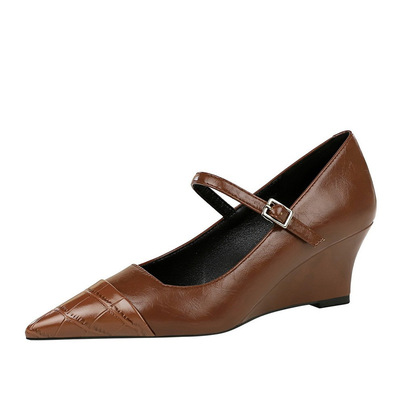 白色玛丽珍鞋坡跟高跟鞋不累法式