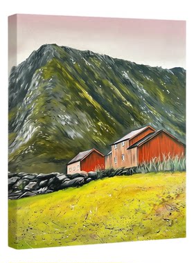 Halata北欧峡湾红木屋山野清新自然无框画餐厅卧室客厅装饰画挂画