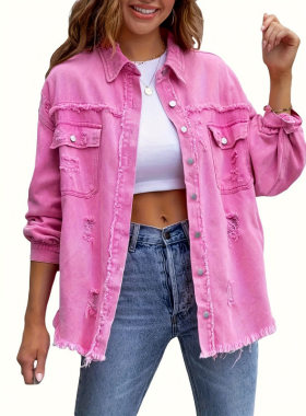 O 37868 Loose Ripped Denim Jacket 宽松破洞牛仔外套欧美流行爆