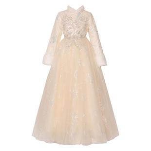 女童礼服公主裙冬季高端花童婚礼小女孩主持人儿童钢琴演奏演出服