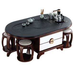 茶几桌客厅家用泡茶桌 阳台功夫茶几茶台一体圆形现代茶桌椅组合