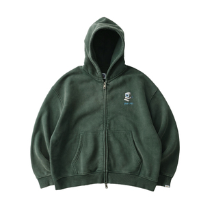 Battles 电子产品刺绣洗水做旧短宽拉链卫衣美式复古外套帽衫休闲