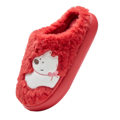 鲨际本命年红色毛绒棉拖防滑抗菌