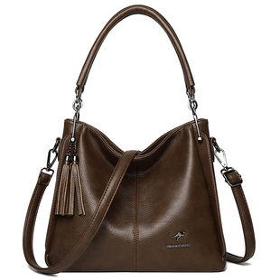 袋鼠真皮女包单肩包斜挎包包女式2025新款大包手提包女大容量包包