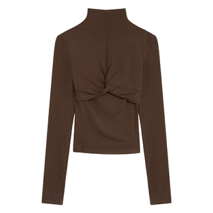 pusumede【现货5.5折】半高领针织衫女扭结设计感修身打底上衣