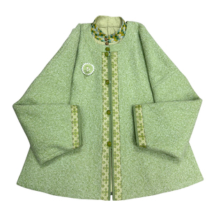 十里七巷 养乐哆 鹅黄圆领呢短袄立领弓袋袖汉元素汉服冬