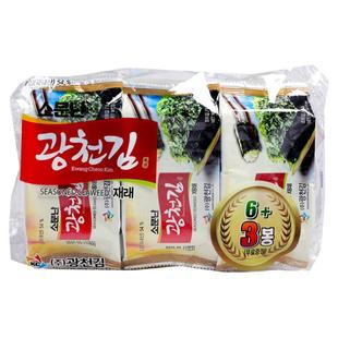 韩国进口广川传统烤海苔9连包儿童即食香脆烤紫菜鱼籽海苔微辣